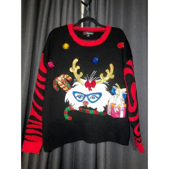 Ugly Christmas Sweater Xmas Size XL Cat - Picture 1 of 3